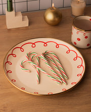 Merry Yılbaşı Desenli Emaye Dekoratif 26 cm Sunum Tabağı