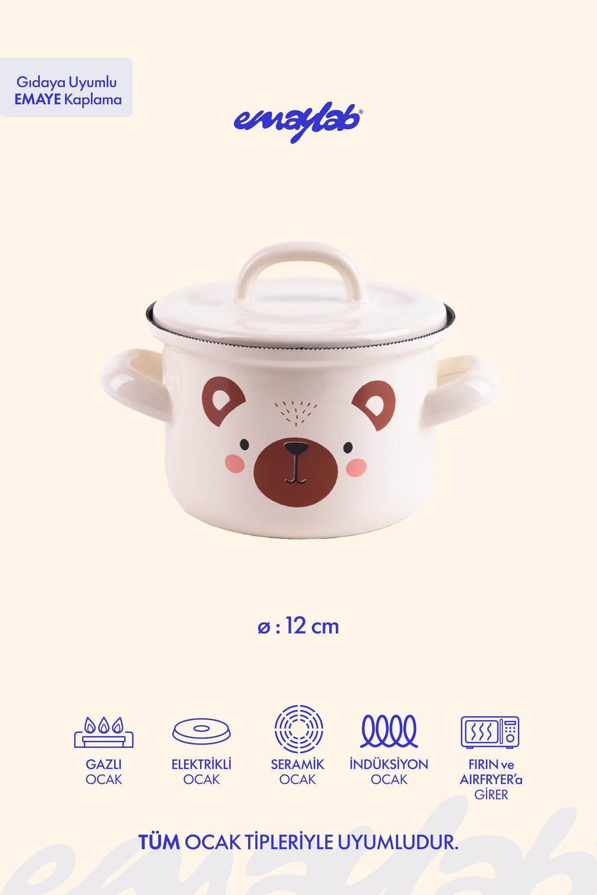 Little Bear Ayıcık Desenli Emaye Mini Bebek Tenceresi