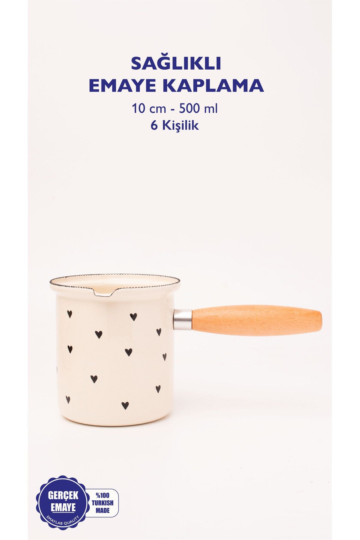 Black Cupid Emaye Ahşap Saplı Cezve (500ml-6 kişilik)