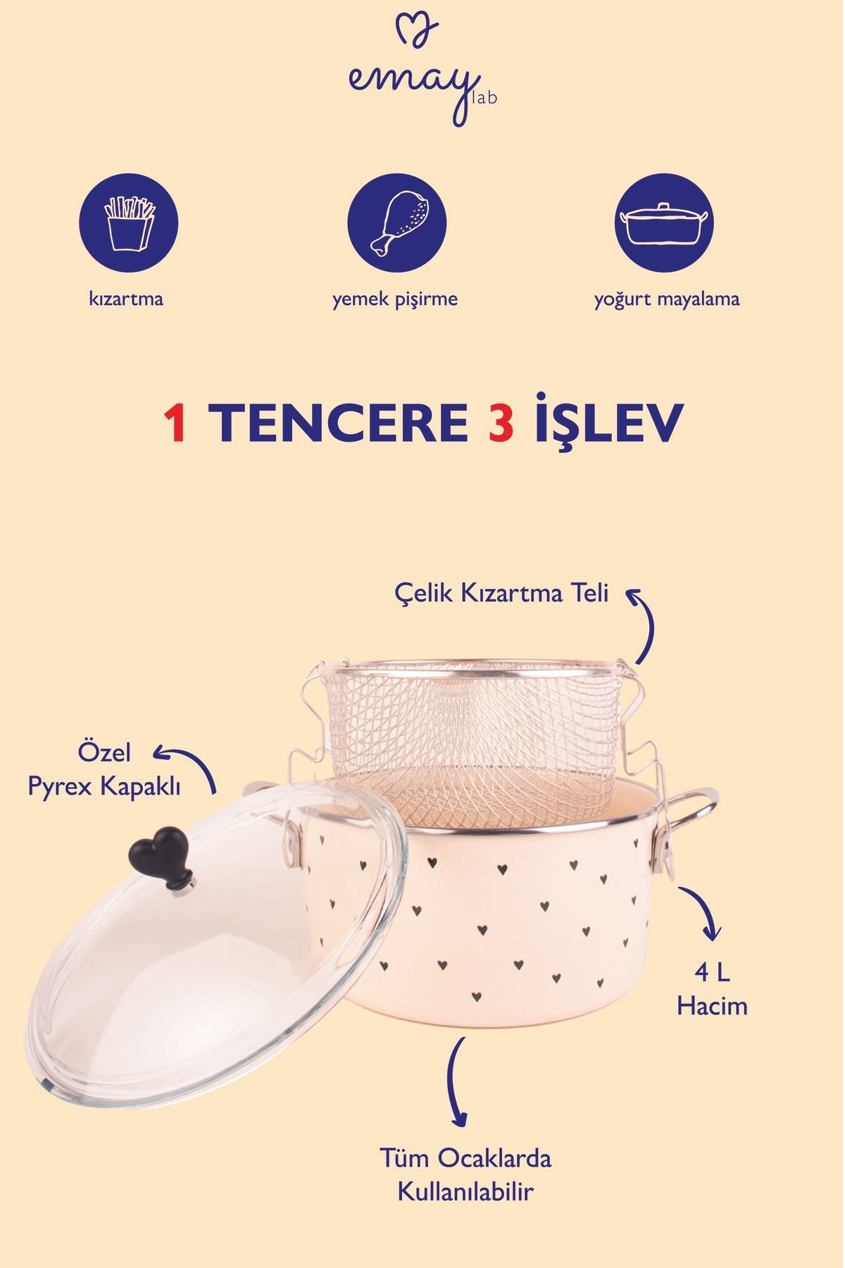 Black Cupid Emaye Fritöz/Kızartma Tenceresi