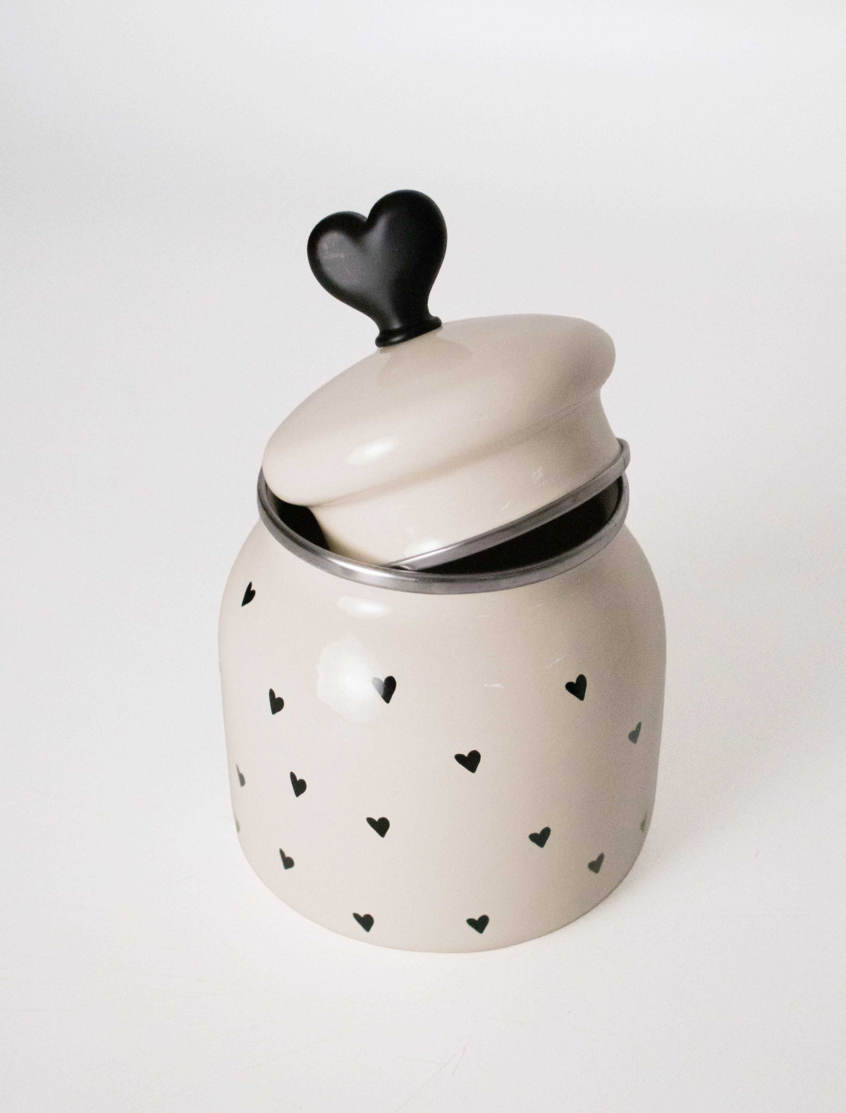 Emaylab Black Cupid Siyak Kalp Desenli Emaye Mini Baharatlık Kavanoz