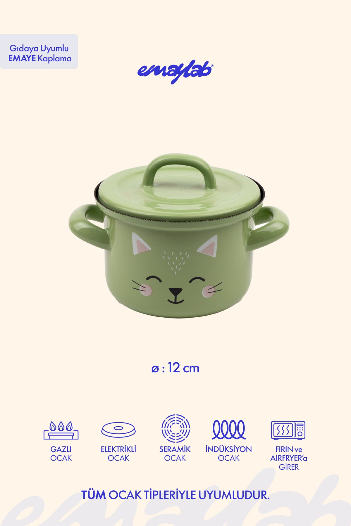Little Cat Kedi Desenli Emaye Mini Bebek Tenceresi