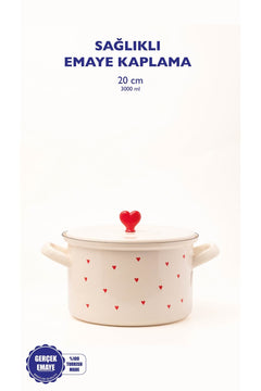 Cupid Kalp Desenli Emaye 20cm Tencere