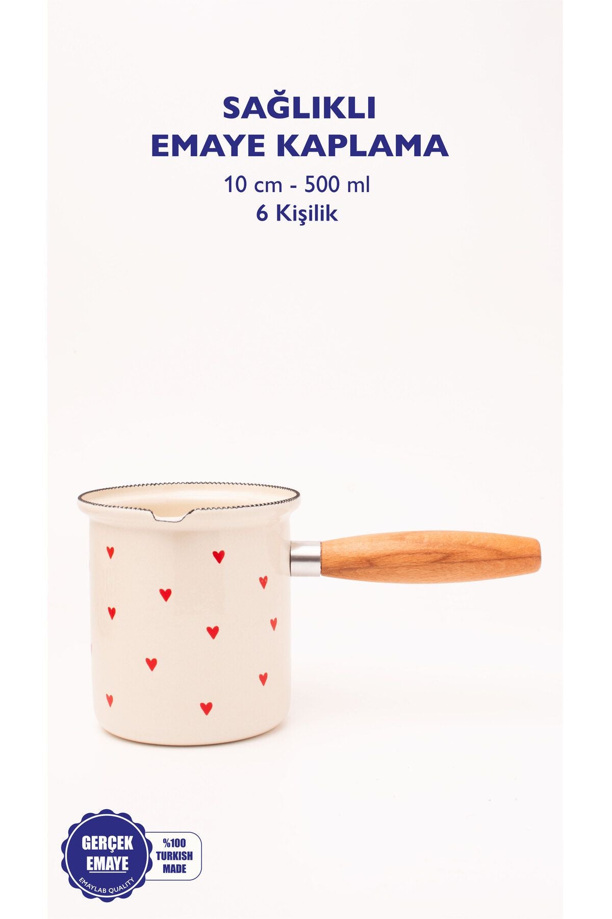 Cupid Emaye Ahşap Saplı Cezve (500ml-6 kişilik)