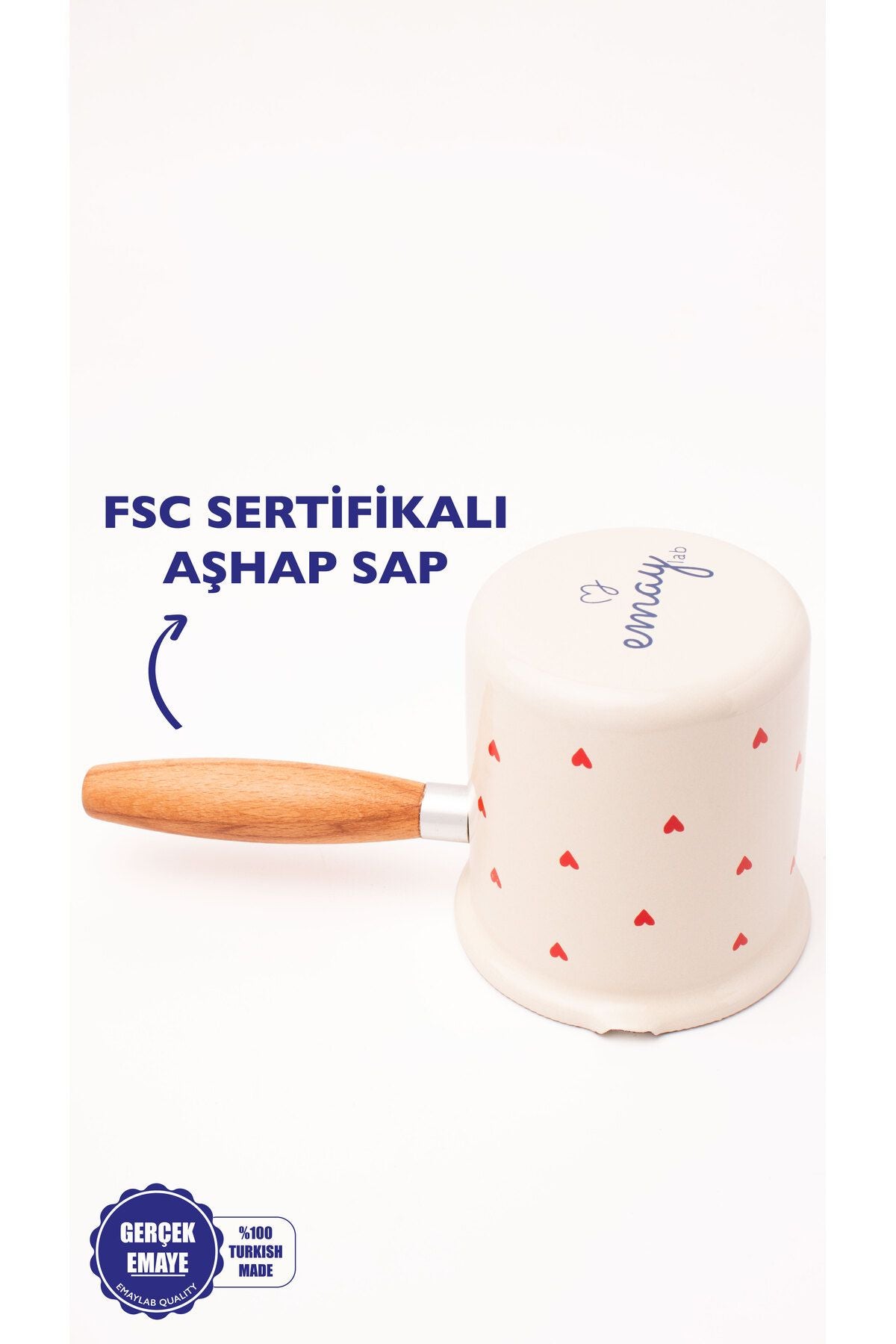 Cupid Emaye Ahşap Saplı Cezve (500ml-6 kişilik)