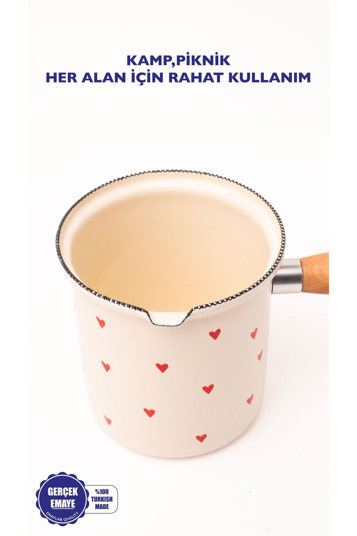 Cupid Emaye Ahşap Saplı Cezve (500ml-6 kişilik)