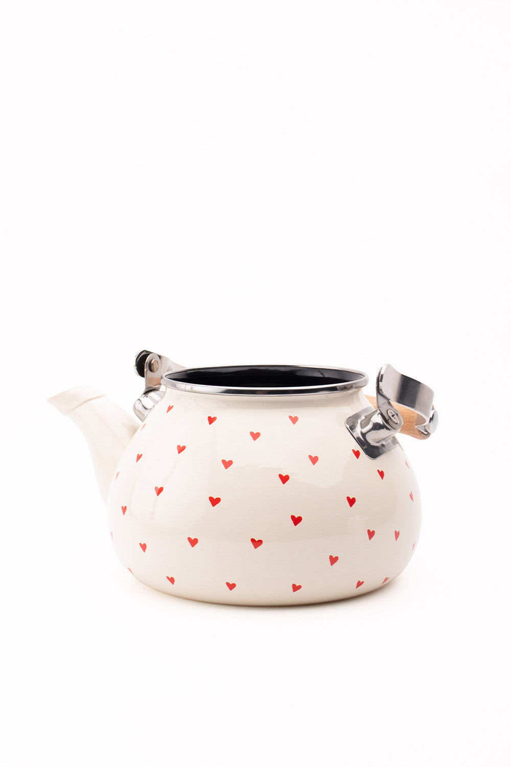 Cupid Emaye Kalp Desenli Vintage Kettle - 2 Litre, Ocağa Koyulabilir, Emaye Su Isıtıcı Krem