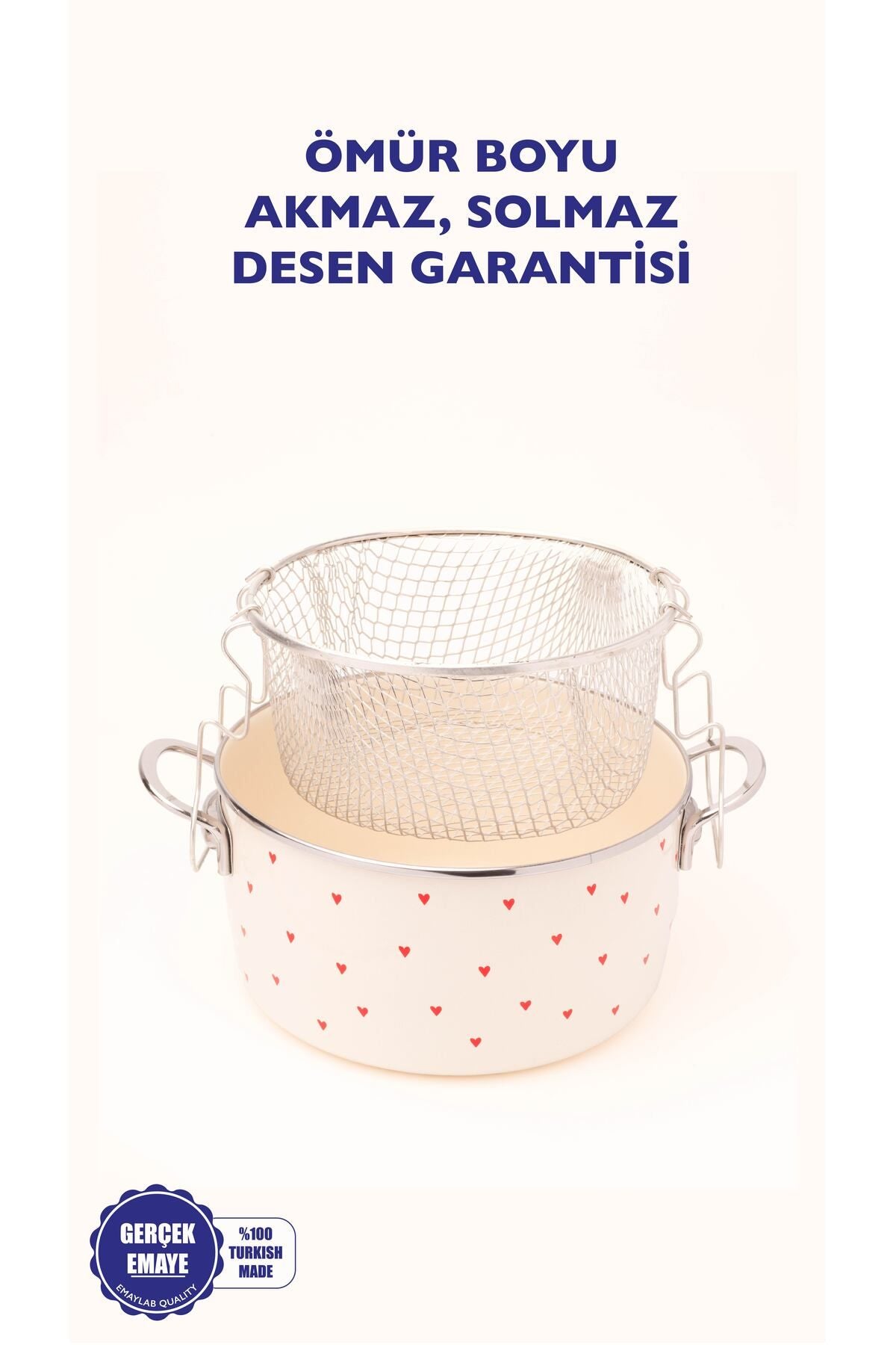 Cupid Emaye Kızartma Tenceresi/ Fritöz (Özel Pyrex Kapaklı)