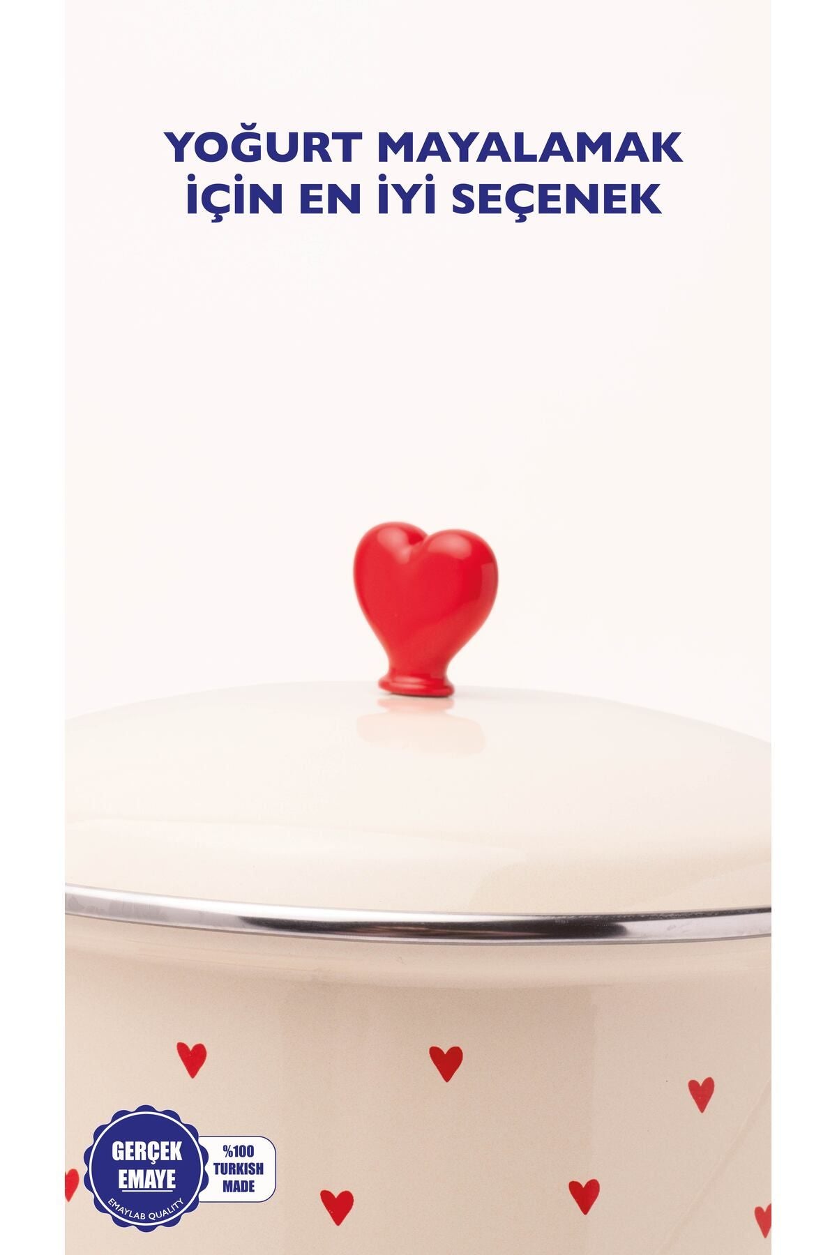 Cupid Kalp Desenli Emaye Yoğurt/bakliyat Bakracı (20CM-3 LİTRE-TÜM OCAKLARLA UYUMLU)