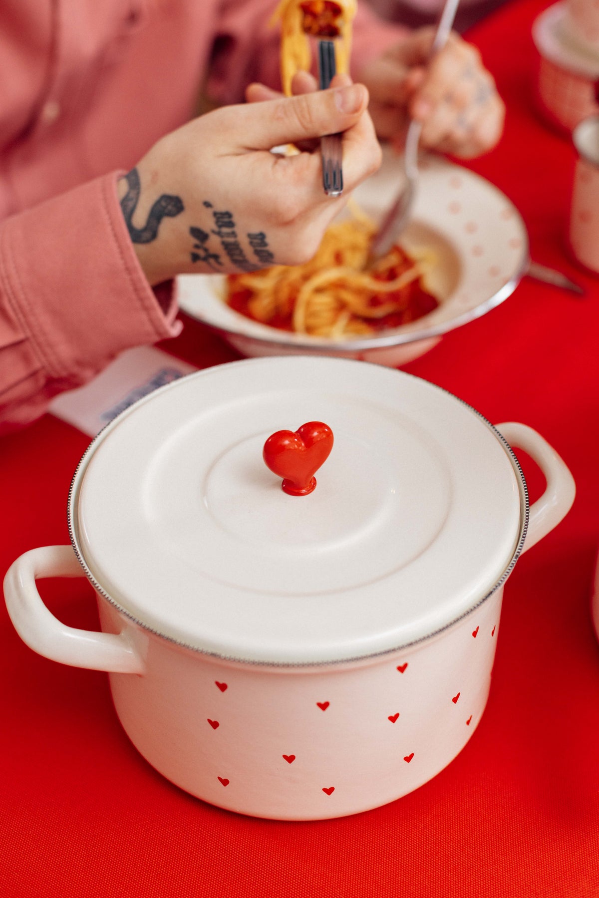 Cupid Kalp Desenli Emaye 20cm Tencere