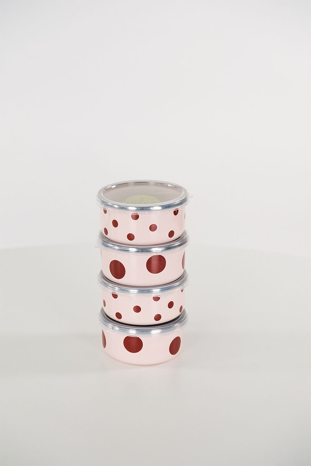 EmaylabxPeppythings Cherry Emaye 4’lü Kapaklı Kase Çerezlik, Kahvaltılık, Reçellik, Zeytinlik, Sunumluk Seti 8cm 200 ml