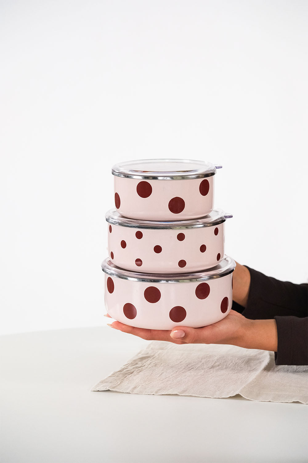 EmaylabxPeppythings Cherry Emaye Üçlü Saklama Kabı Seti (OCAKLARDA KULLANILABİLİR)