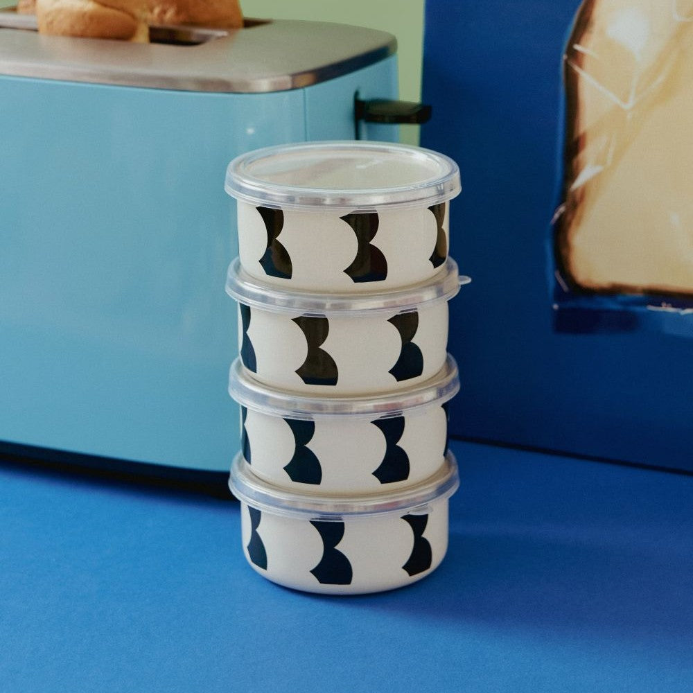 EmaylabxPeppythings Milky Emaye 4’lü Kapaklı Kase Çerezlik, Kahvaltılık, Reçellik, Zeytinlik, Sunumluk Seti 8cm 200 ml