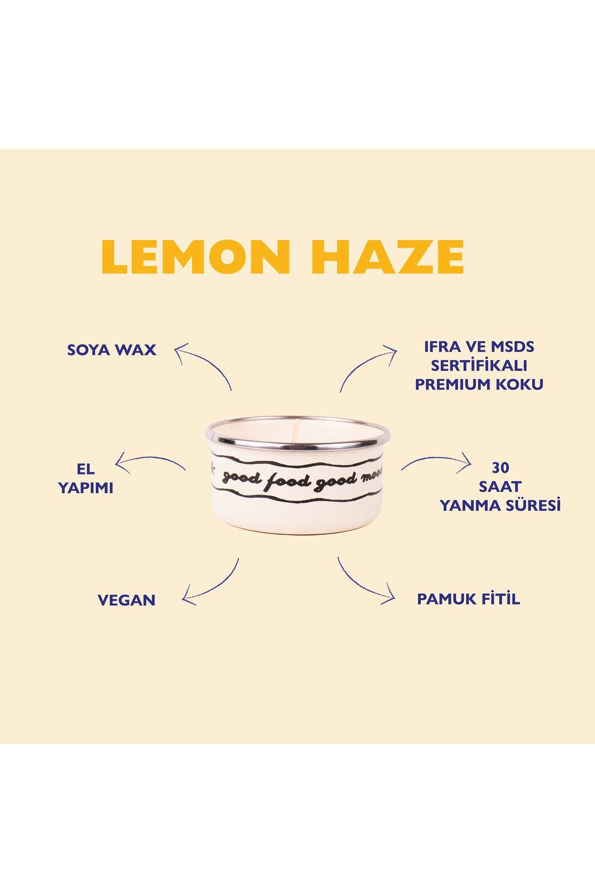 Lemon Haze - Emaye Kapta Soy Wax Mum (Limonlu Kek Kokulu - 150 ml)