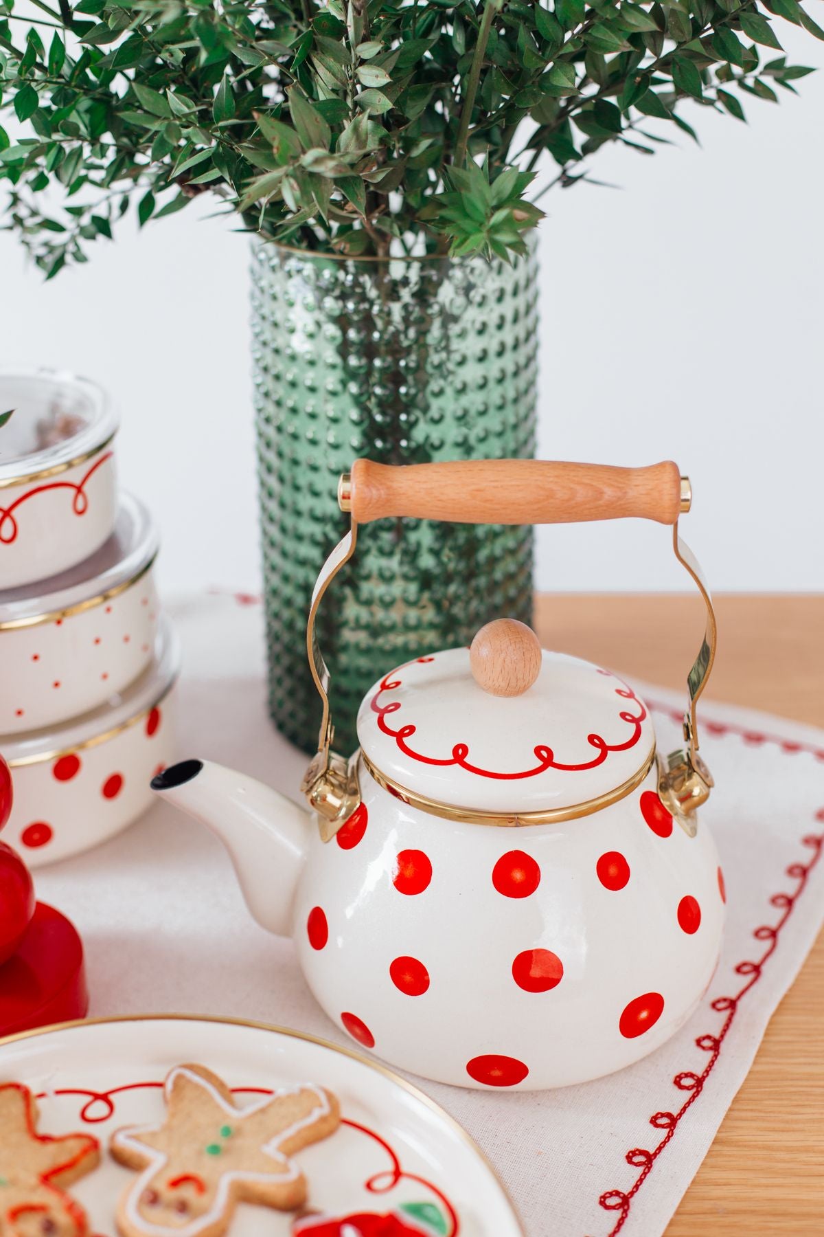 Merry Yılbaşı Özel Emaye Vintage Kettle (2LİTRE- OCAKTA-SOBADA KULLANILABİLİR)