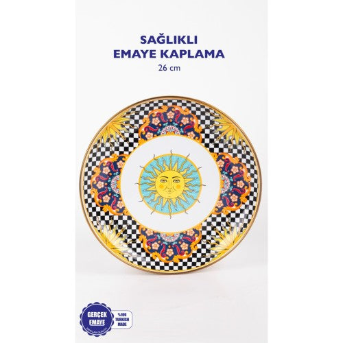 Mısharu 26 Cm Dekoratif Emaye Tepsi / Servis Sunum Tabağı