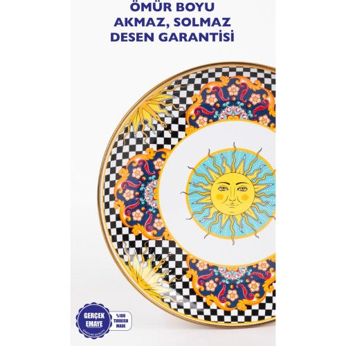 Mısharu 26 Cm Dekoratif Emaye Tepsi / Servis Sunum Tabağı