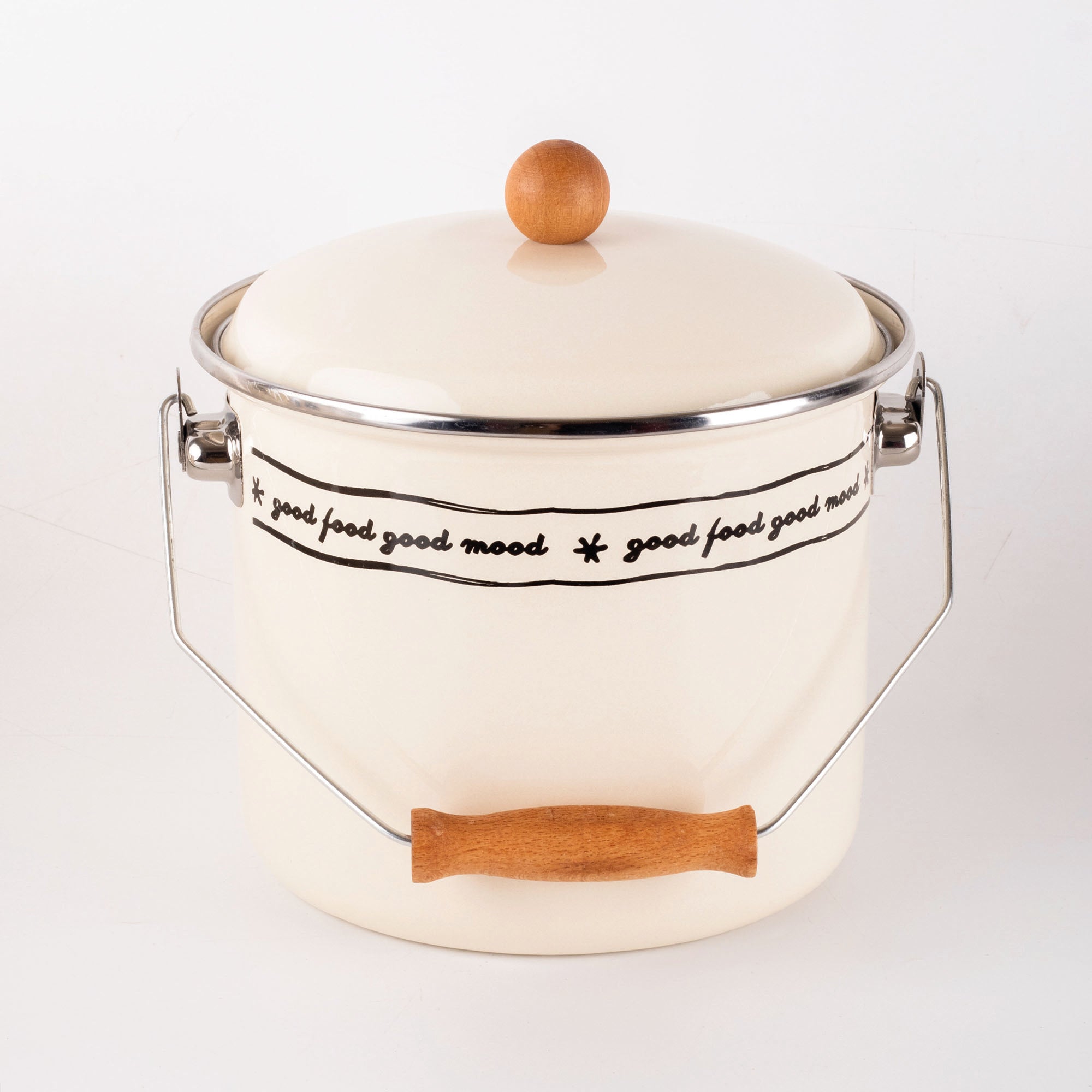 Mood Ahşap Detaylı Emaye Yoğurt/bakliyat Bakracı(20CM-3 LİTRE-TÜM OCAKLARLA UYUMLU)
