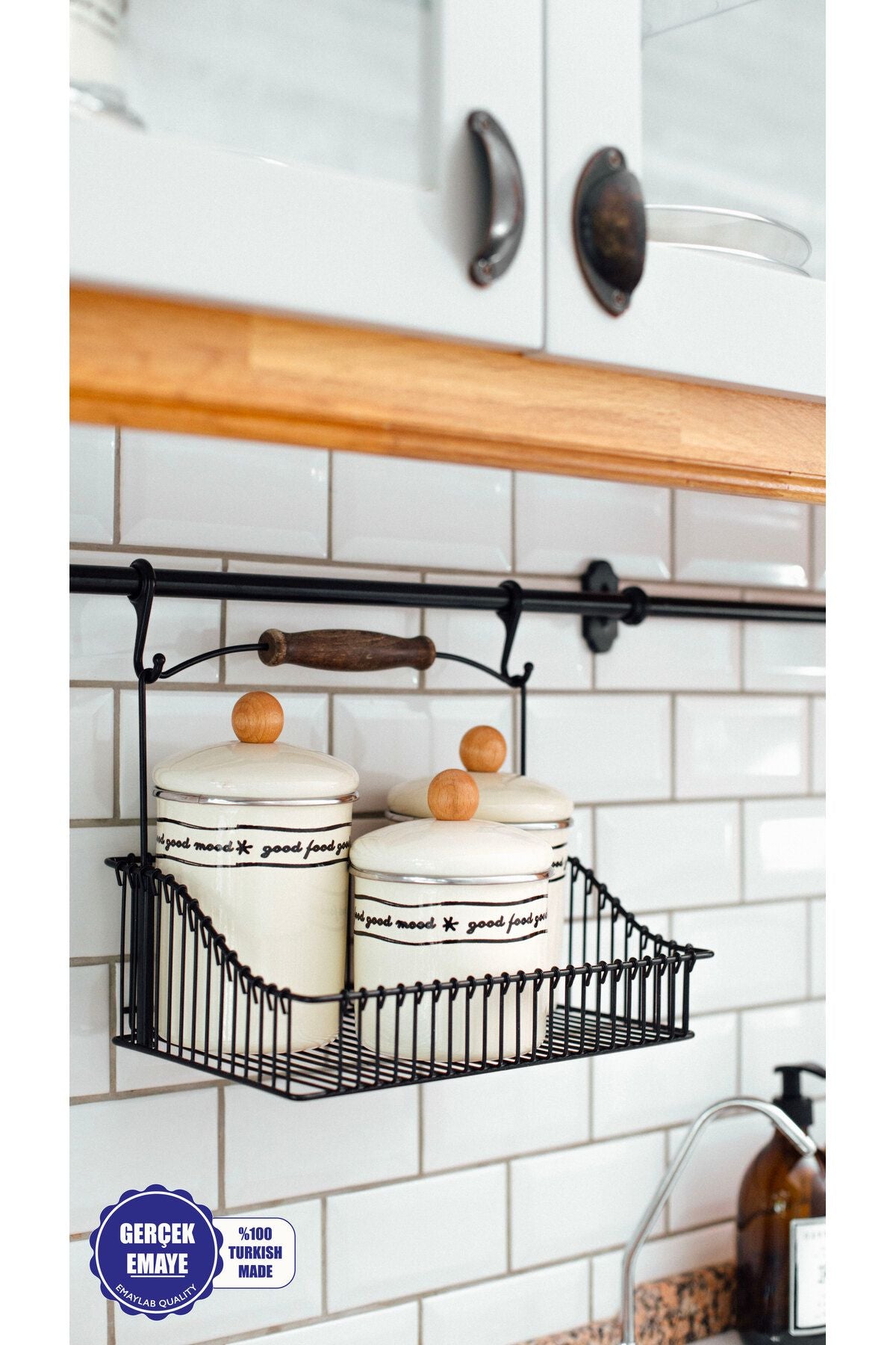 Mood Ahşap Tepeli Emaye Kavanoz/Baharatlık Seti