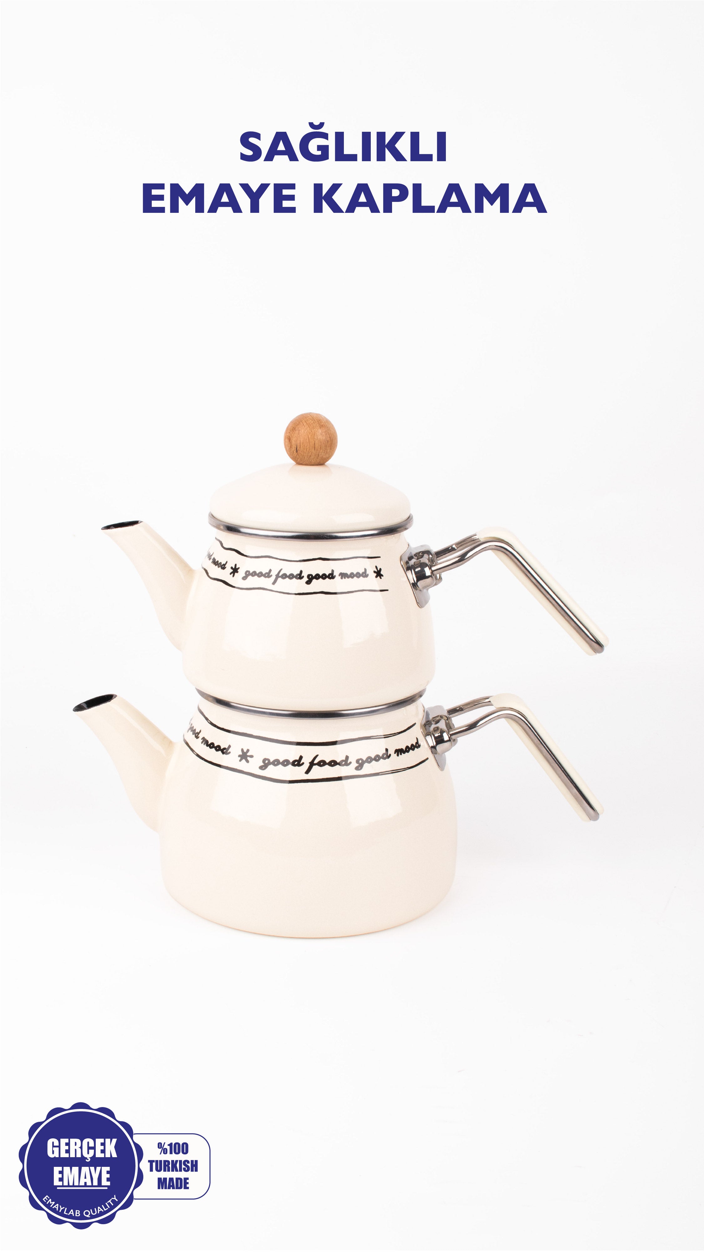 Mood Emaye Çaydanlık Takımı Ahşap Tepeli