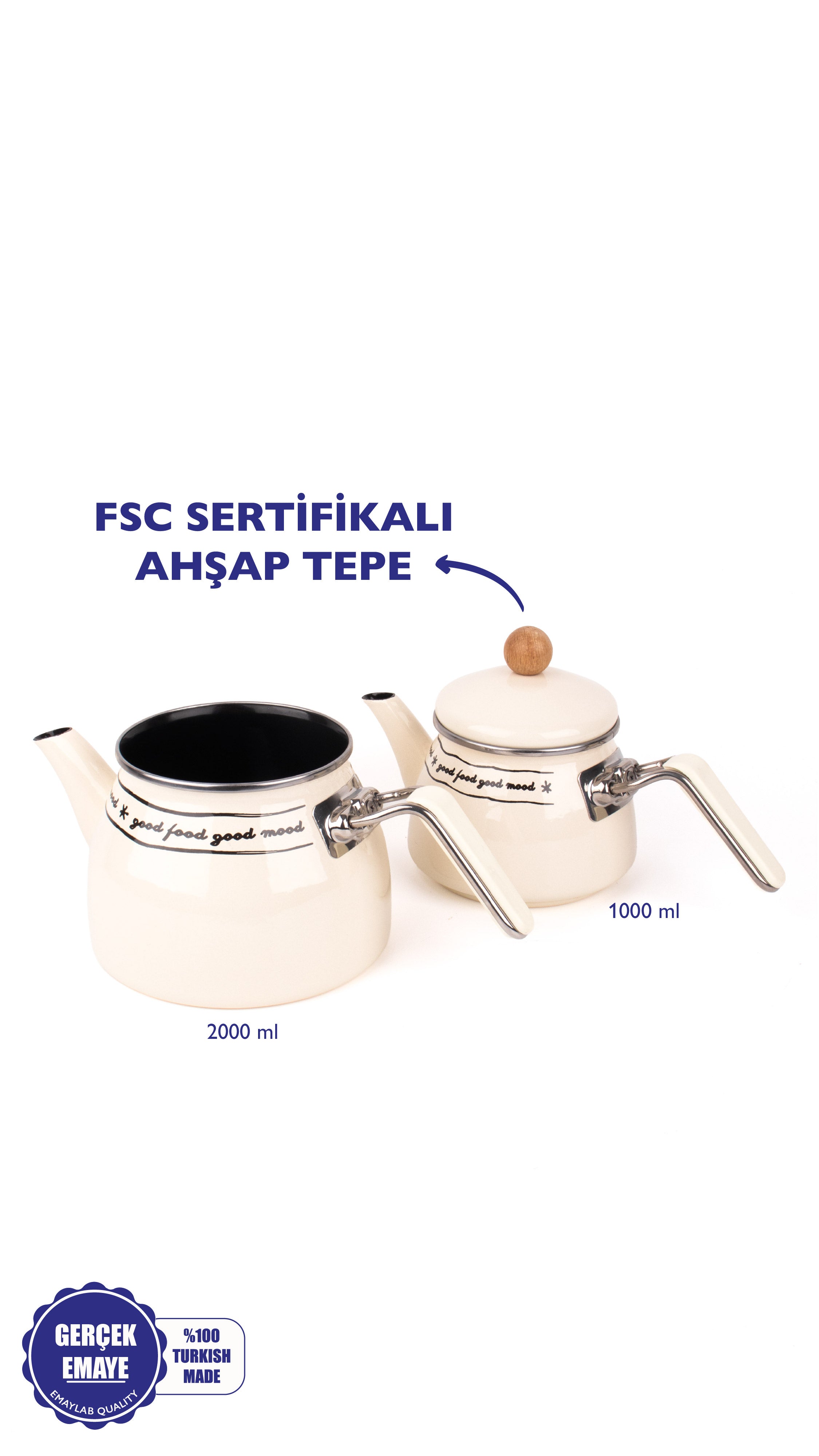 Mood Emaye Çaydanlık Takımı Ahşap Tepeli