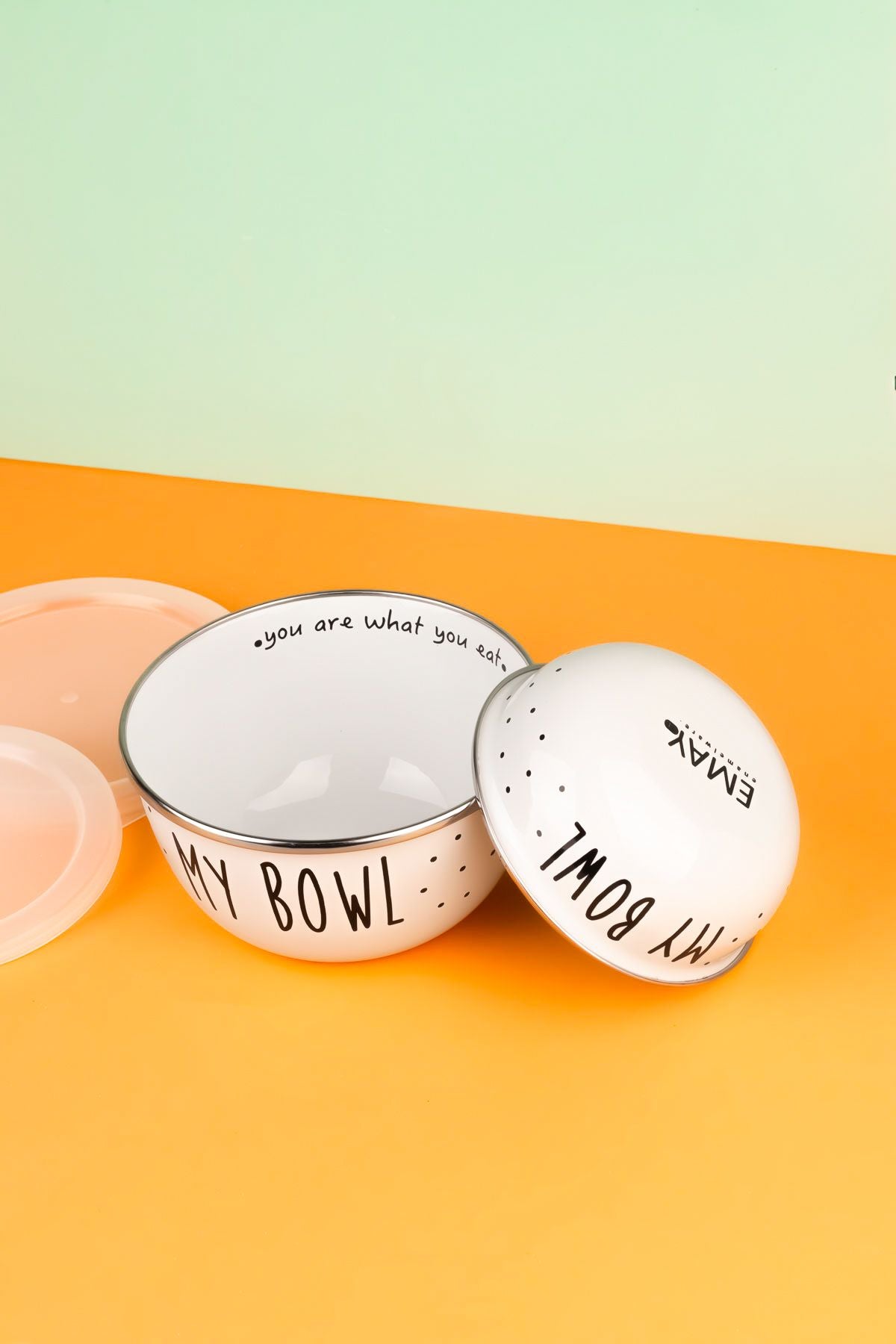 My Bowl Emaye Mottolu Kase Seti 12-14 (YEMEK TAŞIMAYA UYGUN- OCAĞA KOYULABİLİR)