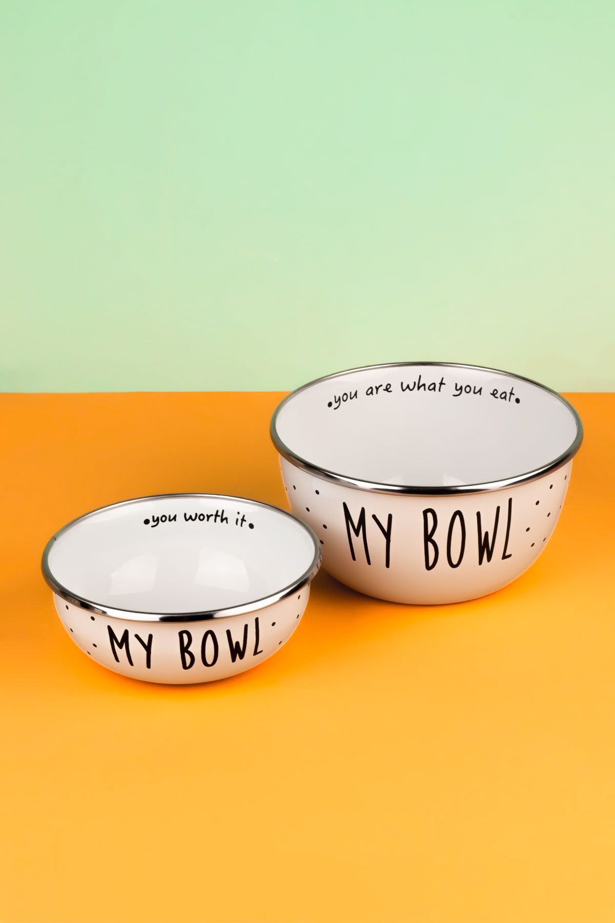 My Bowl Emaye Mottolu Kase Seti 12-14 (YEMEK TAŞIMAYA UYGUN- OCAĞA KOYULABİLİR)