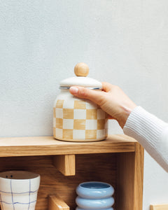 Beige Dama Desenli Emaye Baharatlık/Kavanoz