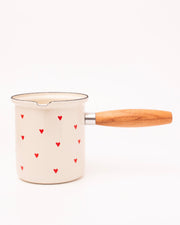Cupid Kalp Desenli Emaye Ahşap Saplı Cezve