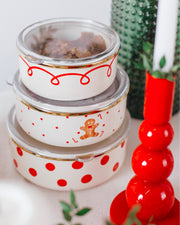 Merry Yılbaşı Desenli Emaye Vakum Kapaklı Saklama Kabı Seti