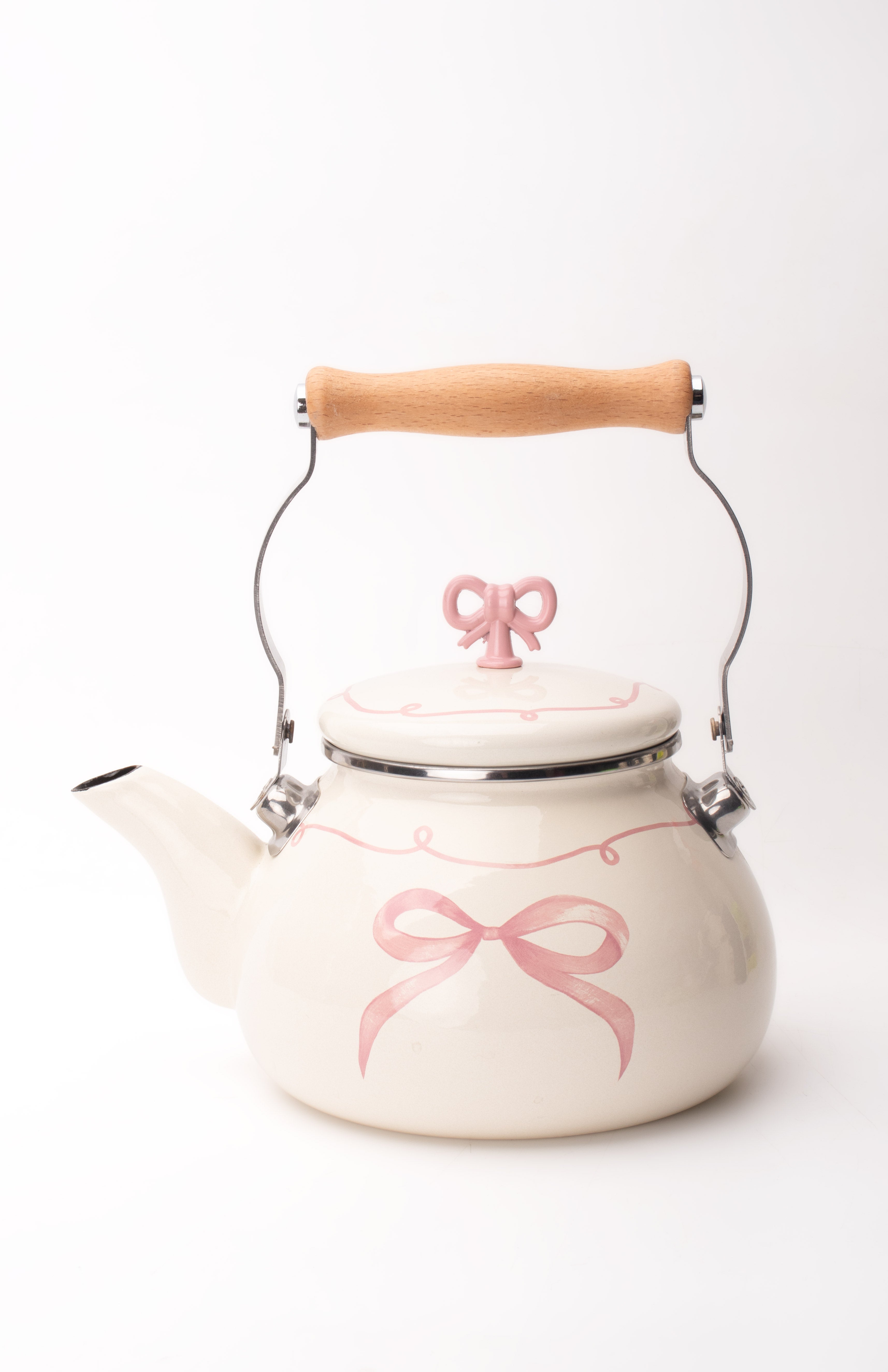 Rebel Bow Kurdele Desenli Emaye Vintage Kettle