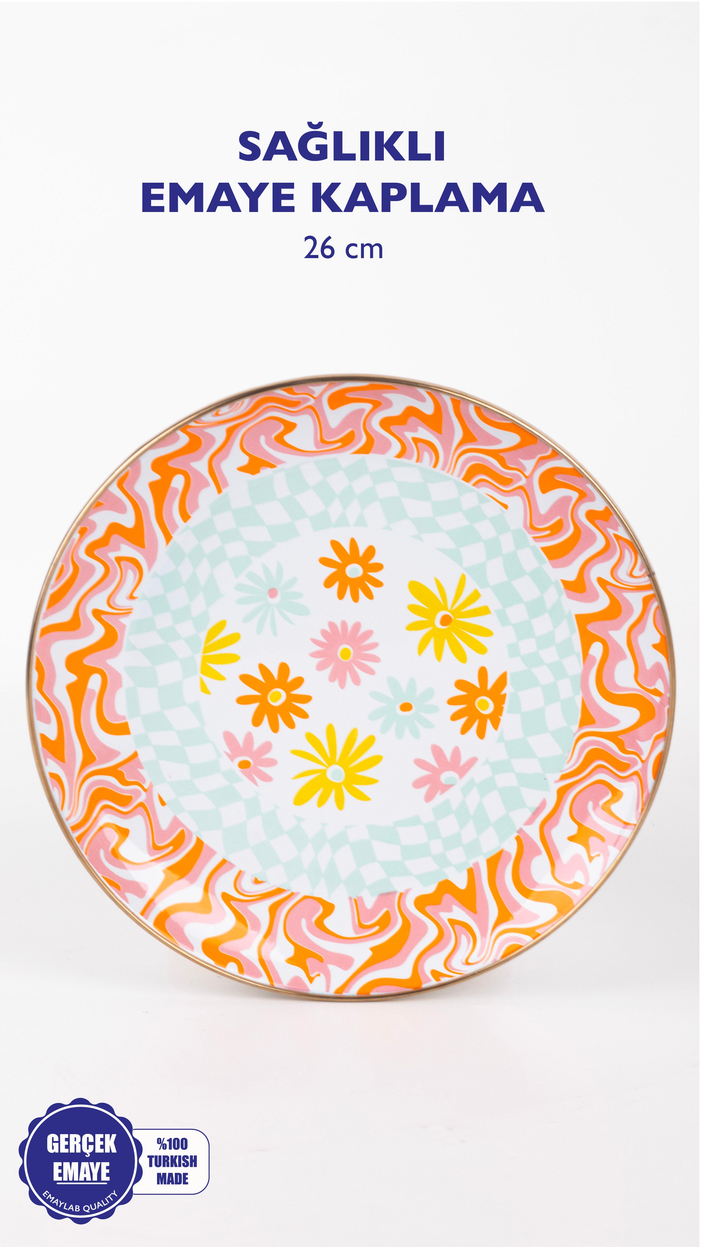 Retro Hippi 26 Cm Dekoratif Emaye Servis Sunum Tabağı