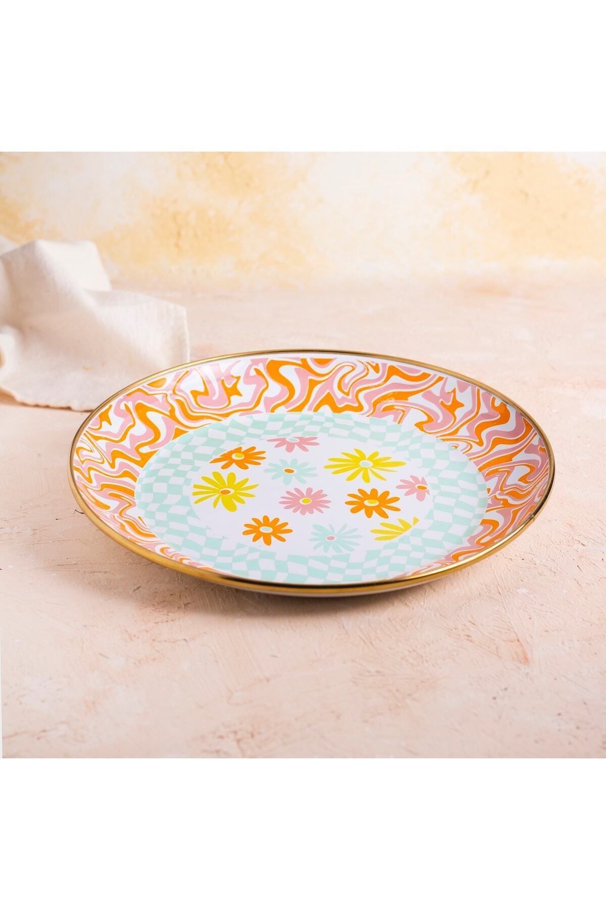 Retro Hippi 26 Cm Dekoratif Emaye Servis Sunum Tabağı