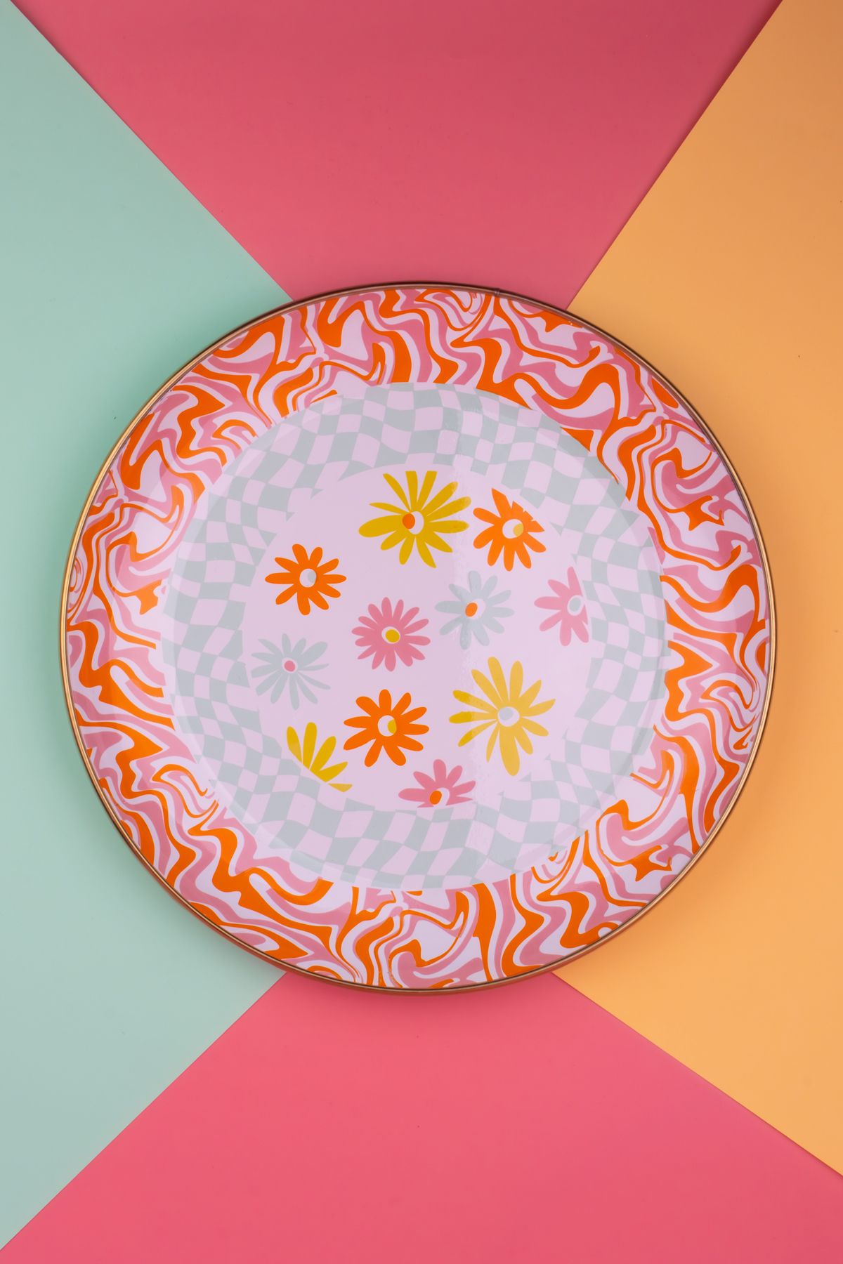 Retro Hippi 26 Cm Dekoratif Emaye Servis Sunum Tabağı