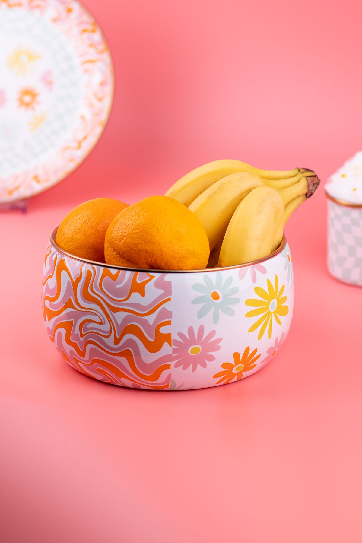 Retro Hippi Dekoratif Emaye Salata Ve Sunum Kasesi