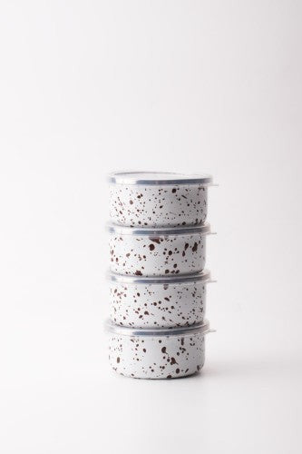 Speckles Emaye 4’lü Kapaklı Kase Çerezlik, Kahvaltılık, Reçellik, Zeytinlik, Sunumluk Seti 8cm 200 ml