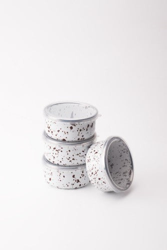 Speckles Emaye 4’lü Kapaklı Kase Çerezlik, Kahvaltılık, Reçellik, Zeytinlik, Sunumluk Seti 8cm 200 ml