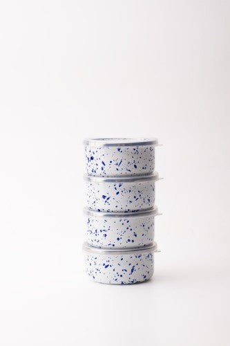 Speckles Emaye 4’lü Kapaklı Kase Çerezlik, Kahvaltılık, Reçellik, Zeytinlik, Sunumluk Seti 8cm 200 ml