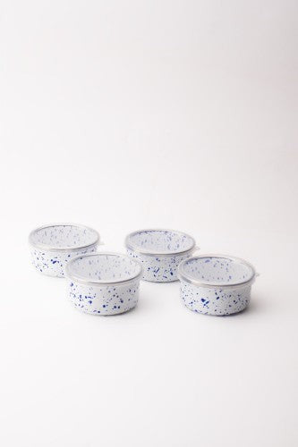 Speckles Emaye 4’lü Kapaklı Kase Çerezlik, Kahvaltılık, Reçellik, Zeytinlik, Sunumluk Seti 8cm 200 ml
