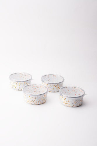 Speckles Emaye 4’lü Kapaklı Kase Çerezlik, Kahvaltılık, Reçellik, Zeytinlik, Sunumluk Seti 8cm 200 ml