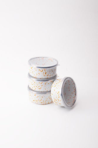 Speckles Emaye 4’lü Kapaklı Kase Çerezlik, Kahvaltılık, Reçellik, Zeytinlik, Sunumluk Seti 8cm 200 ml