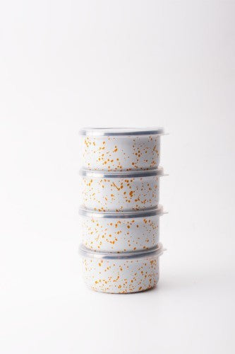 Speckles Emaye 4’lü Kapaklı Kase Çerezlik, Kahvaltılık, Reçellik, Zeytinlik, Sunumluk Seti 8cm 200 ml