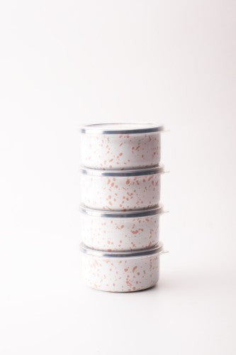 Speckles Emaye 4’lü Kapaklı Kase Çerezlik, Kahvaltılık, Reçellik, Zeytinlik, Sunumluk Seti 8cm 200 ml
