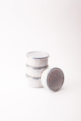 Speckles Emaye 4’lü Kapaklı Kase Çerezlik, Kahvaltılık, Reçellik, Zeytinlik, Sunumluk Seti 8cm 200 ml