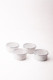 Speckles Emaye 4’lü Kapaklı Kase Çerezlik, Kahvaltılık, Reçellik, Zeytinlik, Sunumluk Seti 8cm 200 ml