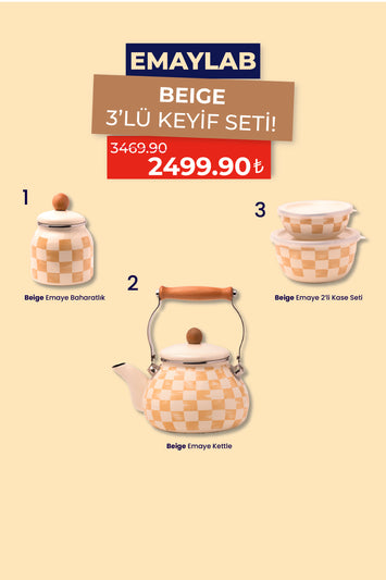 Beige 3'lü Emaye Keyif Seti