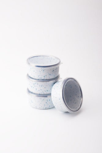 Speckles Emaye 4’lü Kapaklı Kase Çerezlik, Kahvaltılık, Reçellik, Zeytinlik, Sunumluk Seti 8cm 200 ml