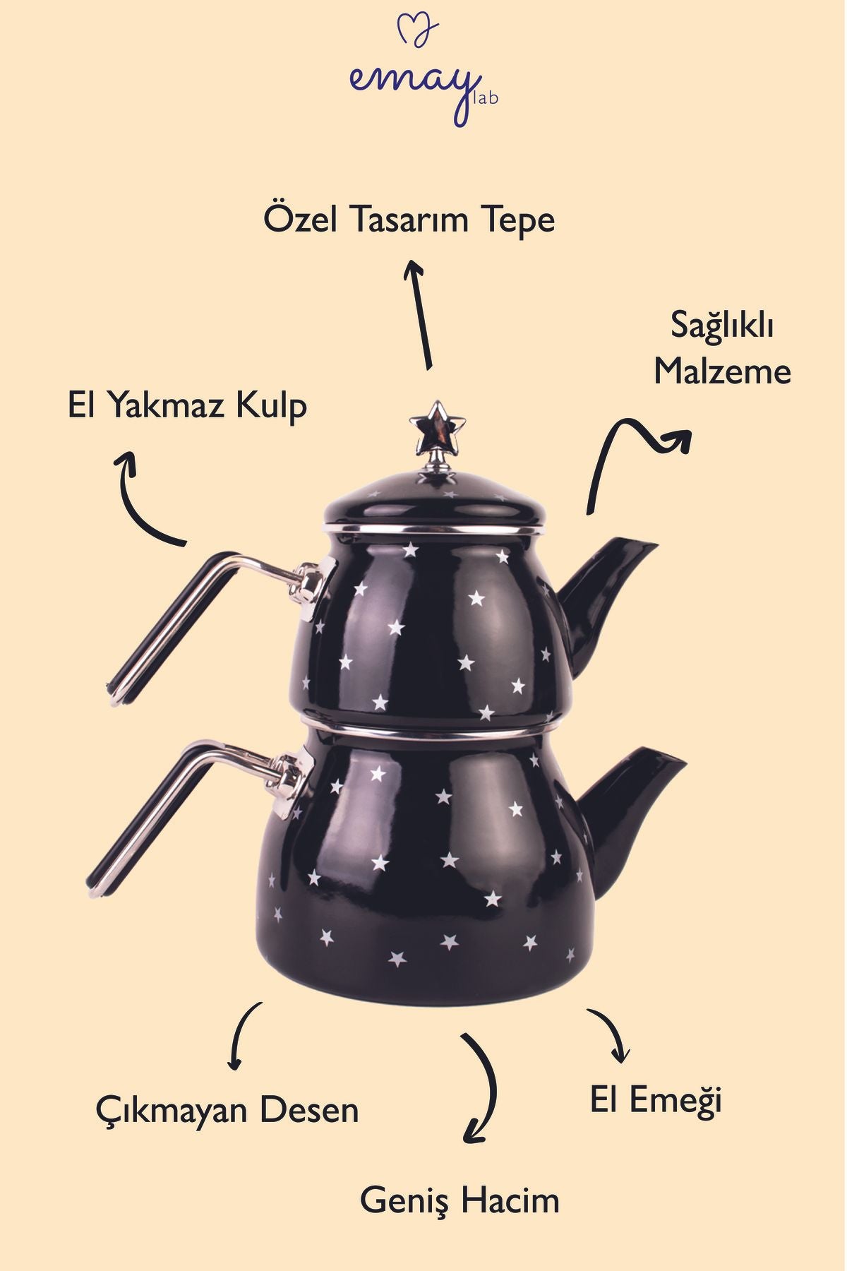 Star Emaye Yıldız Desenli Çaydanlık