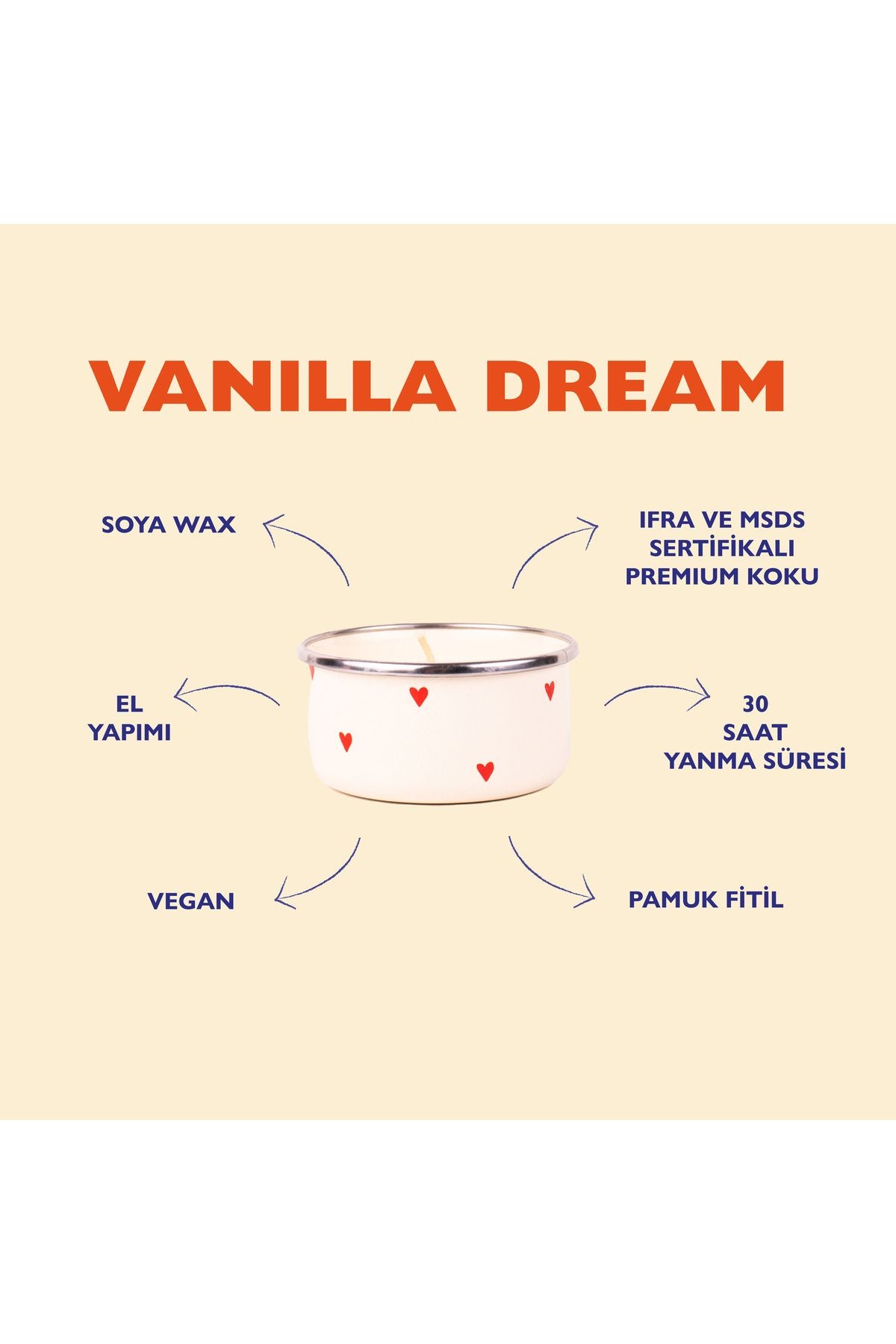 Vanilya Dream, Emaye Kapta Soy Wax Mum (Vanilya Kokulu-150 ml)